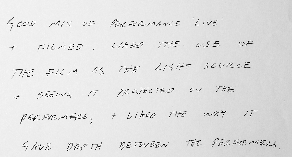 A hand written feedback note about the show, My Last Yellow Thought, 2000